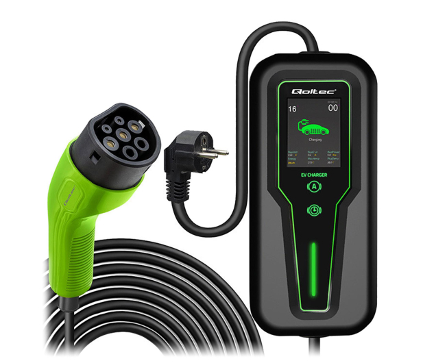 Qoltec Mobilna ładowarka EV z regulacją 2w1 Typ2 (3.5kW, 230V, 5m) - 1483421 - zdjęcie